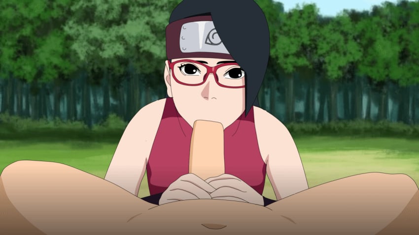 1boy 1girls 2d animated animated_gif between_legs big_penis black_eyes black_hair blowjob boruto:_naruto_next_generations clothed_female clothed_sex erection eye_contact eyewear faceless_male fellatio forest gif glasses looking_at_viewer male/female male_pov male_with_female naruto naruto_(series) nature oral oral_sex outdoor_sex outdoors outside penetrating_pov penis penis_grab penis_in_mouth pov pov_eye_contact red-framed_glasses sarada_uchiha shounen_jump solodusk57