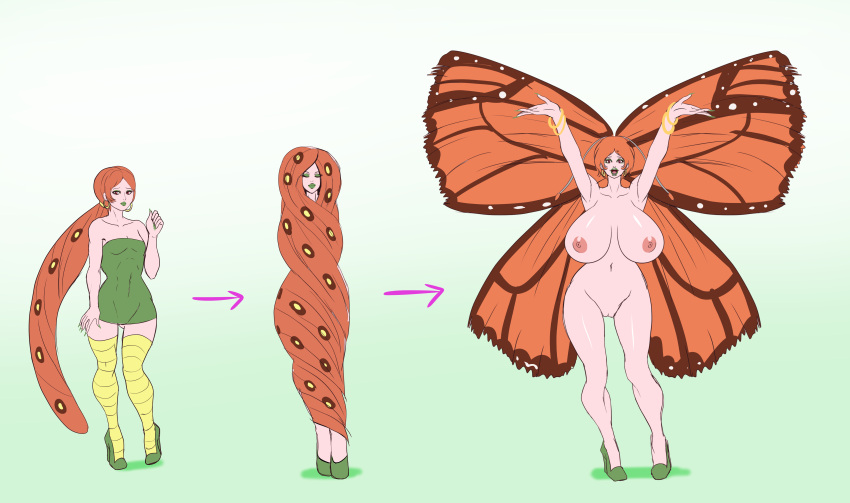 annon ass_expansion bimbo bimbofication breast_expansion butterfly cocoon female happy high_heels hoop_earrings huge_ass huge_breasts larva lip_expansion metamorphosis navel original smile thick_lips thick_thighs thigh_expansion transformation transformation_sequence wide_hips wings