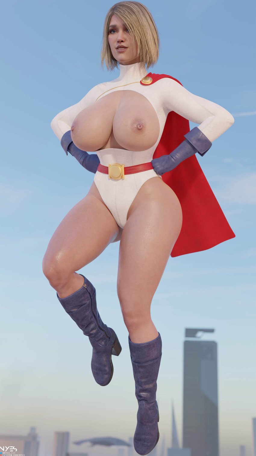 1girls 3d areolae big_breasts blender breasts dc dc_comics female female_only highres injustice_2 kara_zor-el kara_zor-l karen_starr large_breasts nipples nyes117 power_girl solo superman_(series)