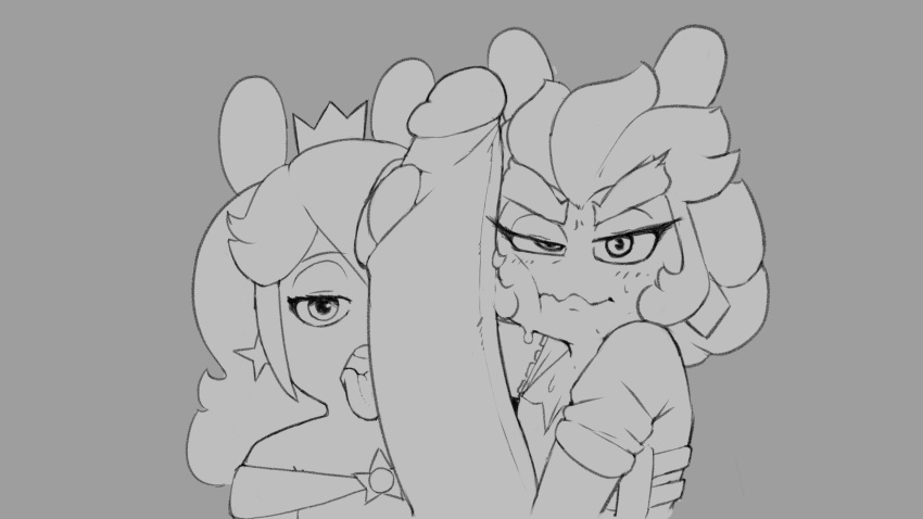 1boy 2girls anthro big_penis crown dangus-llc disembodied_penis edge_(mario_+_rabbids) holding_penis huge_cock hyper_penis large_penis licking_penis looking_at_viewer mario_(series) mario_+_rabbids mario_+_rabbids:_sparks_of_hope monochrome nintendo penis pov rabbid rabbid_rosalina raving_rabbids ubisoft