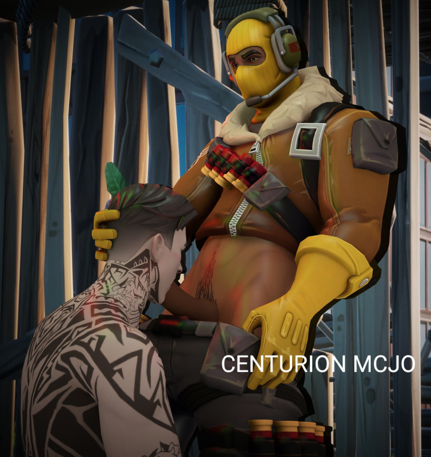 balaclava blowjob centurion_mcjo fortnite fortnite:_battle_royale gay gay_sex male mask masked masked_male midas_(fortnite) muscular raptor raptor_(fortnite)