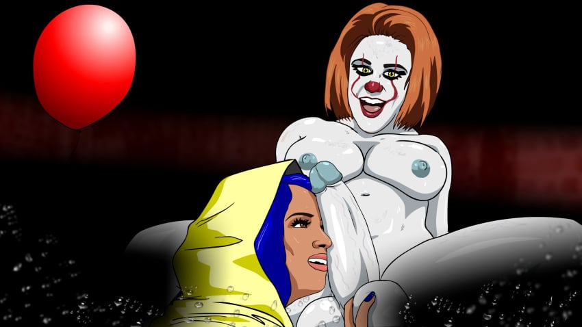 1futa 1girls bayley bayley_(wwe) big_balls big_penis dark-skinned_female dark_skin erect_penis female futa_on_female futanari interracial intersex it lewdbus pennywise sasha_banks wwe