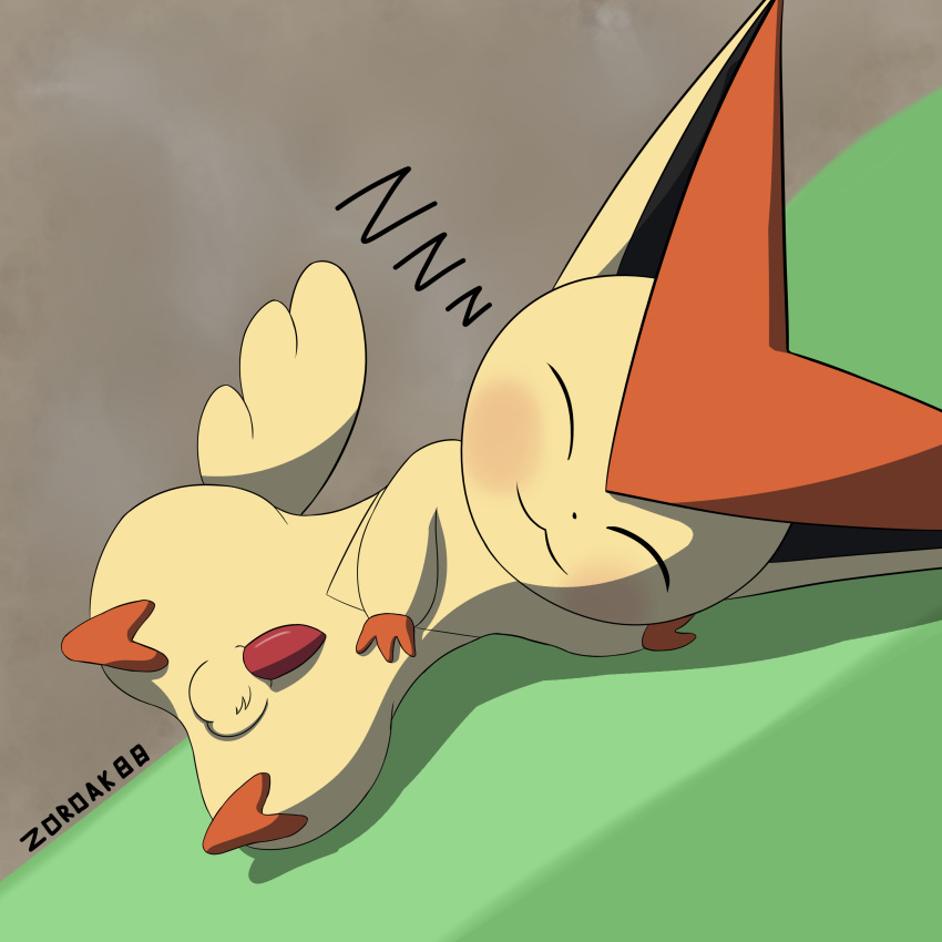 1:1 absurd_res balls erection feral genitals happy hi_res legendary_pokémon lying male nintendo on_side penis pokémon_(species) pokemon sleeping solo tapering_penis victini video_games zoroak88