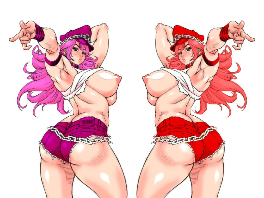 2girls areolae armpits ass big_breasts breasts breasts_out busty capcom edit erect_nipples female final_fight hourglass_figure long_hair maximum_strike_edit millefeuille multiple_girls nipples pink_hair poison_(final_fight) pose posing red_hair roxy_(final_fight) sideboob third-party_edit wide_hips