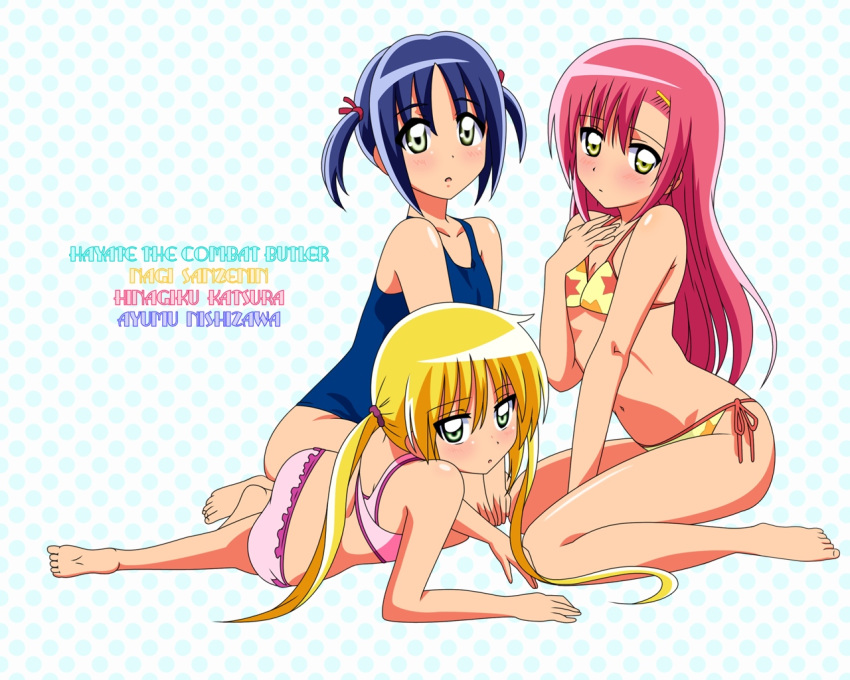 ayumu_nishizawa bikini blue_hair character_request hayate_no_gotoku! hinagiku_katsura looking_at_viewer nagi_sanzenin one-piece_swimsuit swimsuit