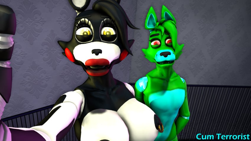 3d bedroom black_body black_hair black_nose breasts cumterrorist female five_nights_at_freddy's five_nights_at_freddy's_2 green_body green_eyes green_hair male naked natasha_(cumterrorist) nudity original_character red_eyes selfie sloot_(cumterrorist) slooty_(cumterrorist) source_filmmaker