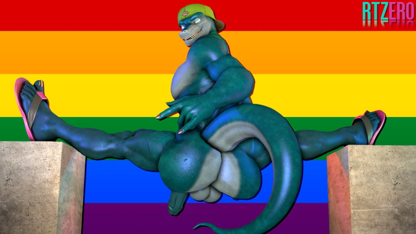 absurd_res anthro cobalt_(rtzero) hi_res lizard male reptile rtzero sandals sandals_only scalie solo