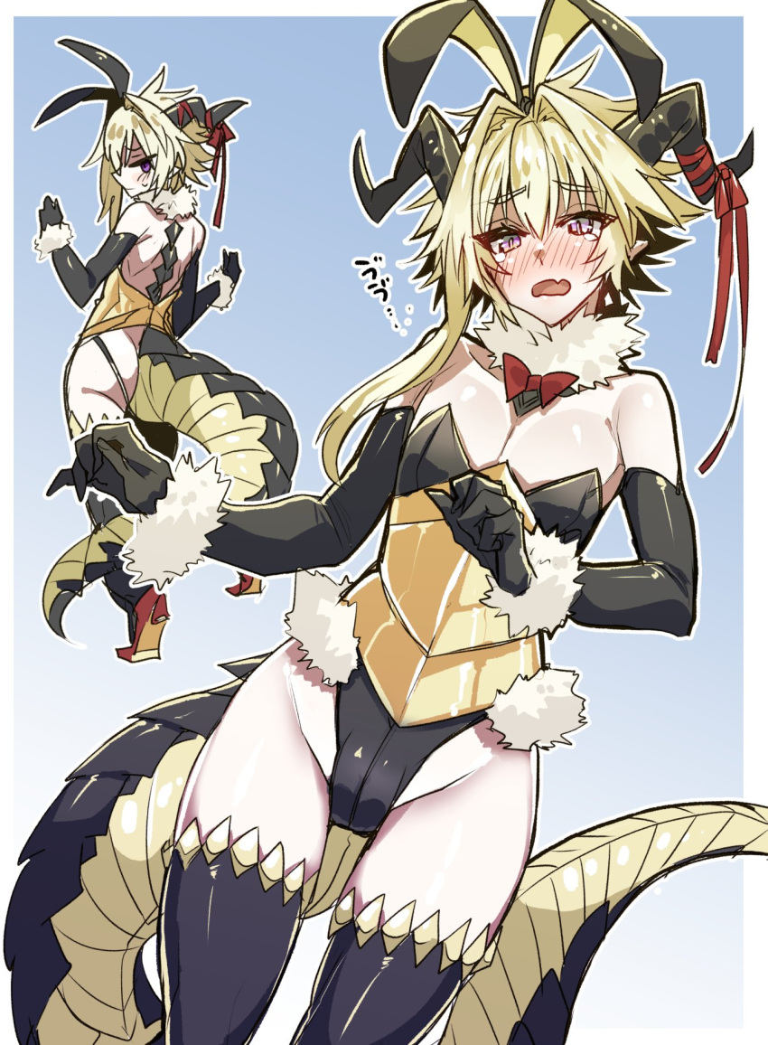 1boy bottomwear clothing fate_(series) femboy haoro horns legwear male male_only sieg_(fate/apocrypha) solo tail topwear