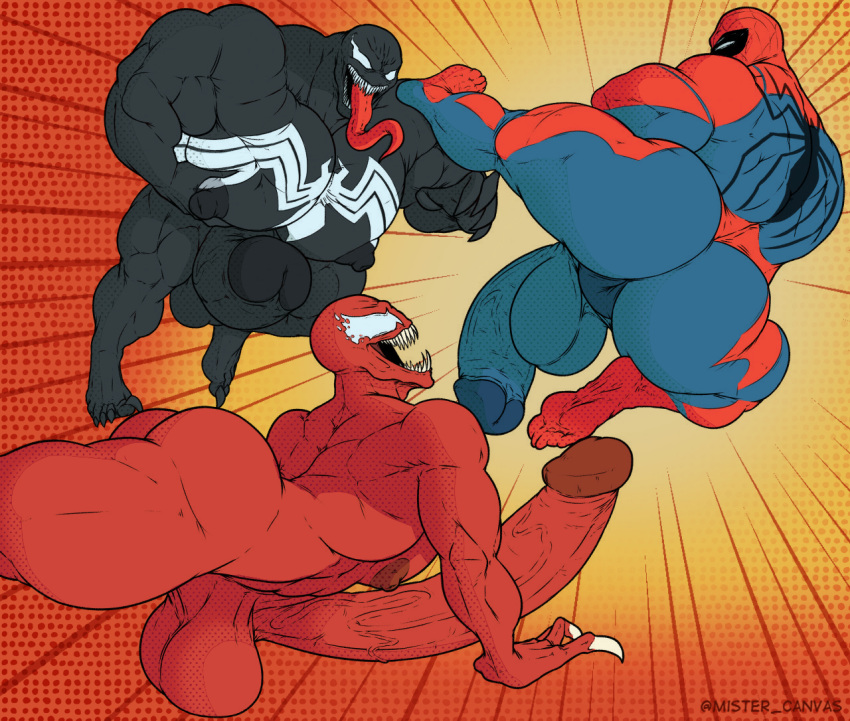 3boys ass balls boner carnage_(marvel) erection genitals group human human_on_humanoid humanoid hyper hyper_balls hyper_penis interspecies interspecies_yaoi male male/male male_only mammal marvel mr_canvas pecs penis spider-man spider-man_(series) third-party_edit venom_(marvel) visible_penis_shape yaoi