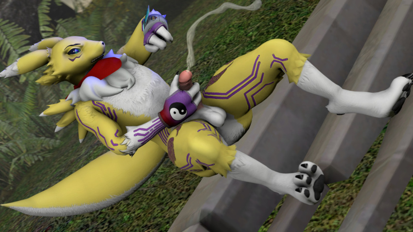 1boy 3d anthro balls crescentpapermoon cum cumming digimon fur male male_anthro male_only male_renamon masturbation penis renamon solo tail