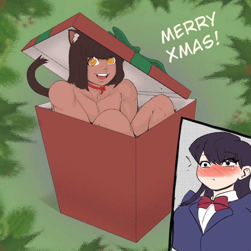 animated catboy christmas dark-skinned_male dark_skin female human_female komi-san_wa_komyushou_desu komi_shouko kon_(renatoforfun) light-skinned_female light_skin male maledom mistletoe renatoforfun slideshow