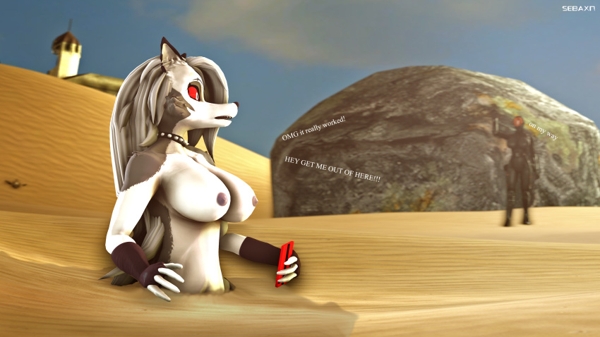 16:9 2019 3d_(artwork) 4k absurd_res animal_humanoid anthro big_breasts breasts canid canid_demon canine canis collar demon digital_media_(artwork) domestic_dog female fur hair hellhound helluva_boss hi_res humanoid loona_(helluva_boss) mammal nipples nude quicksand sebaxn source_filmmaker white_body white_fur