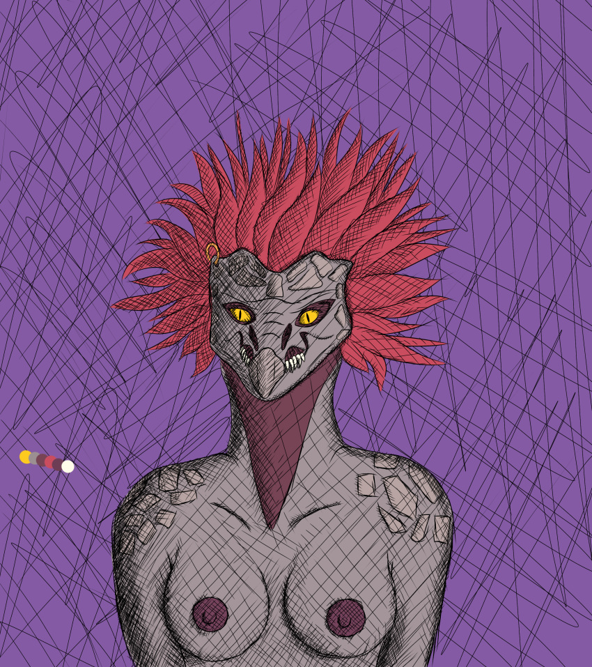 028-mendicantspire 343_industries absurd_res alien anthro anthro_only avian big_nipples bird breasts bungie ear_piercing ear_ring exposed_breasts female female_kig-yar halo_(series) hi_res idle jewelry kel_(028-mendicantspire) kig-yar microsoft nipples piercing purple_background scalie simple_background sketch solo t'vaoan video_games xbox_game_studios yellow_eyes