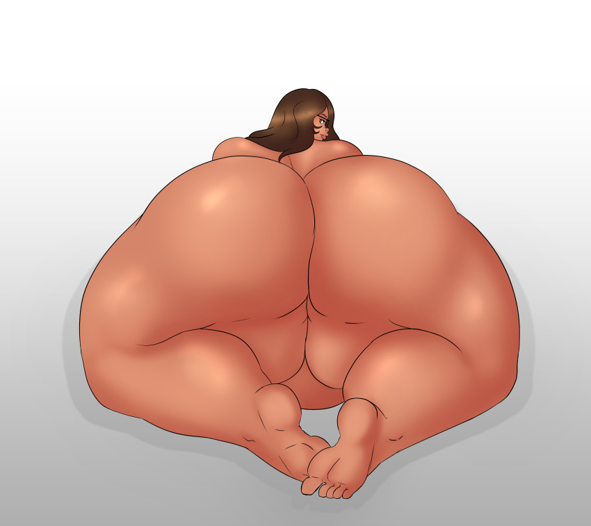 1girls ass bbw big_ass brown_hair butt dat_ass fat_ass female female_only gigantic_ass glasses hair huge_ass looking_back massive_ass modezombie nude nude_female oc original_character simple_background solo ssbbw thick_ass thick_thighs