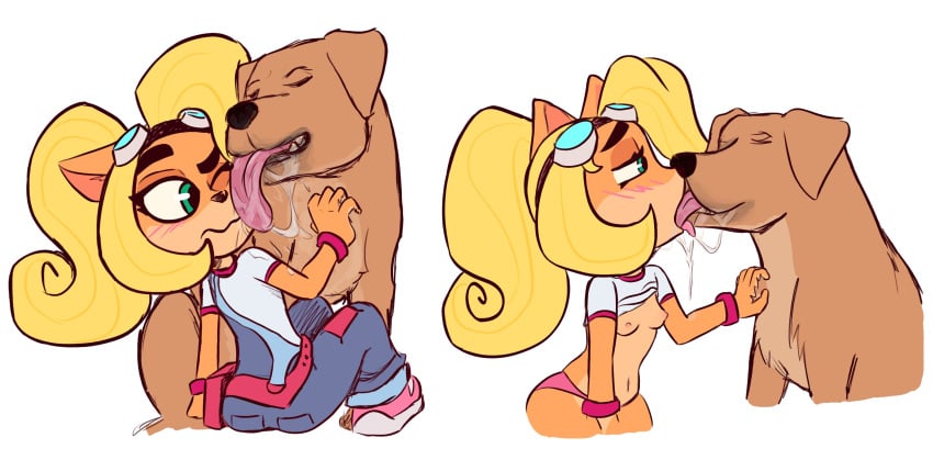 1girls absurd_res activision anthro bestiality blonde_hair blush bodily_fluids breasts canid canine canis clothed_female clothing coco_bandicoot crash_(series) domestic_dog elgato17 extreme_french_kiss female_kissing_feral female_on_feral feral french_kissing hair hi_res kissing licking licking_face long_hair mammal no_bra panties saliva saliva_on_tongue saliva_string small_breasts tongue tongue_out underwear video_games zoophilia