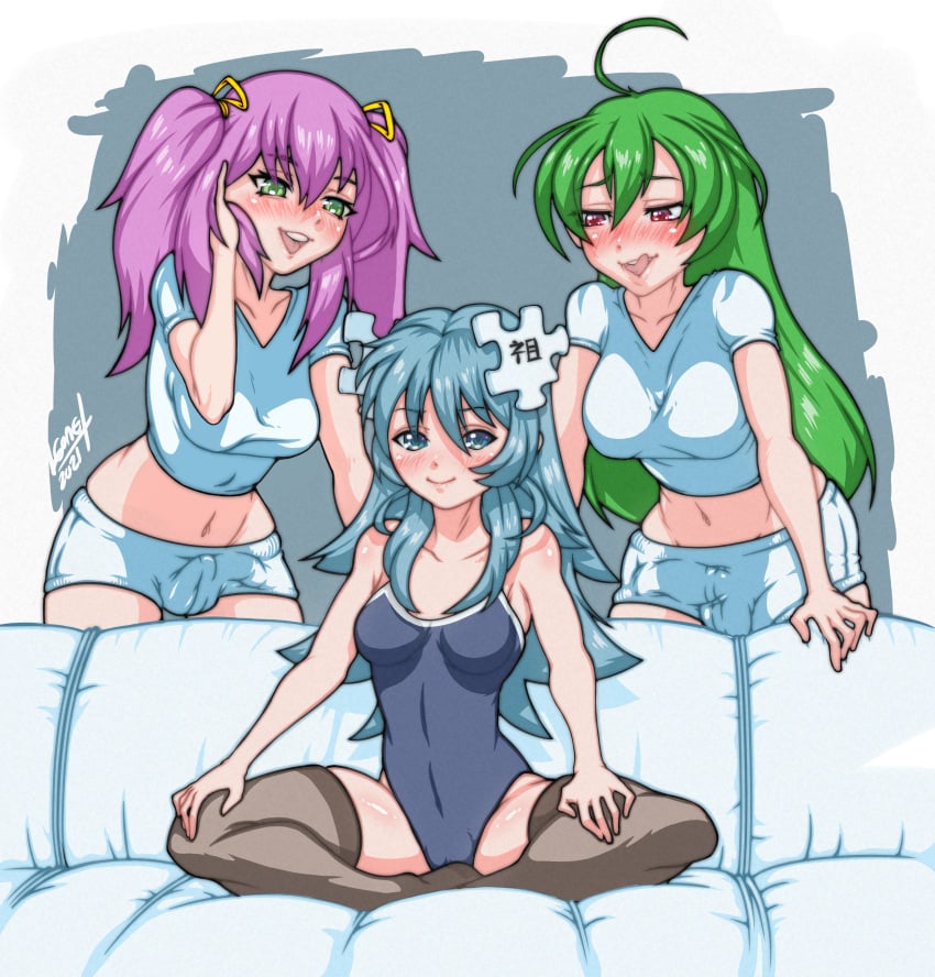 1girls 2futas balls big_breasts blue_eyes blue_hair breasts bulge clothed clothing couch female futa_with_female futanari futanari_girls_(wikipedia) green_eyes green_hair human imminent_sex leone145d86 leotard light-skinned_female light-skinned_futanari light_skin long_hair meme pale_skin penis piper_perri_surrounded purple_hair red_eyes short_hair site-tan sitting source_request standing strip_poker_night_at_the_inventory swimsuit thick_thighs thighhighs twintails underwear wikipe-tan wikipedia