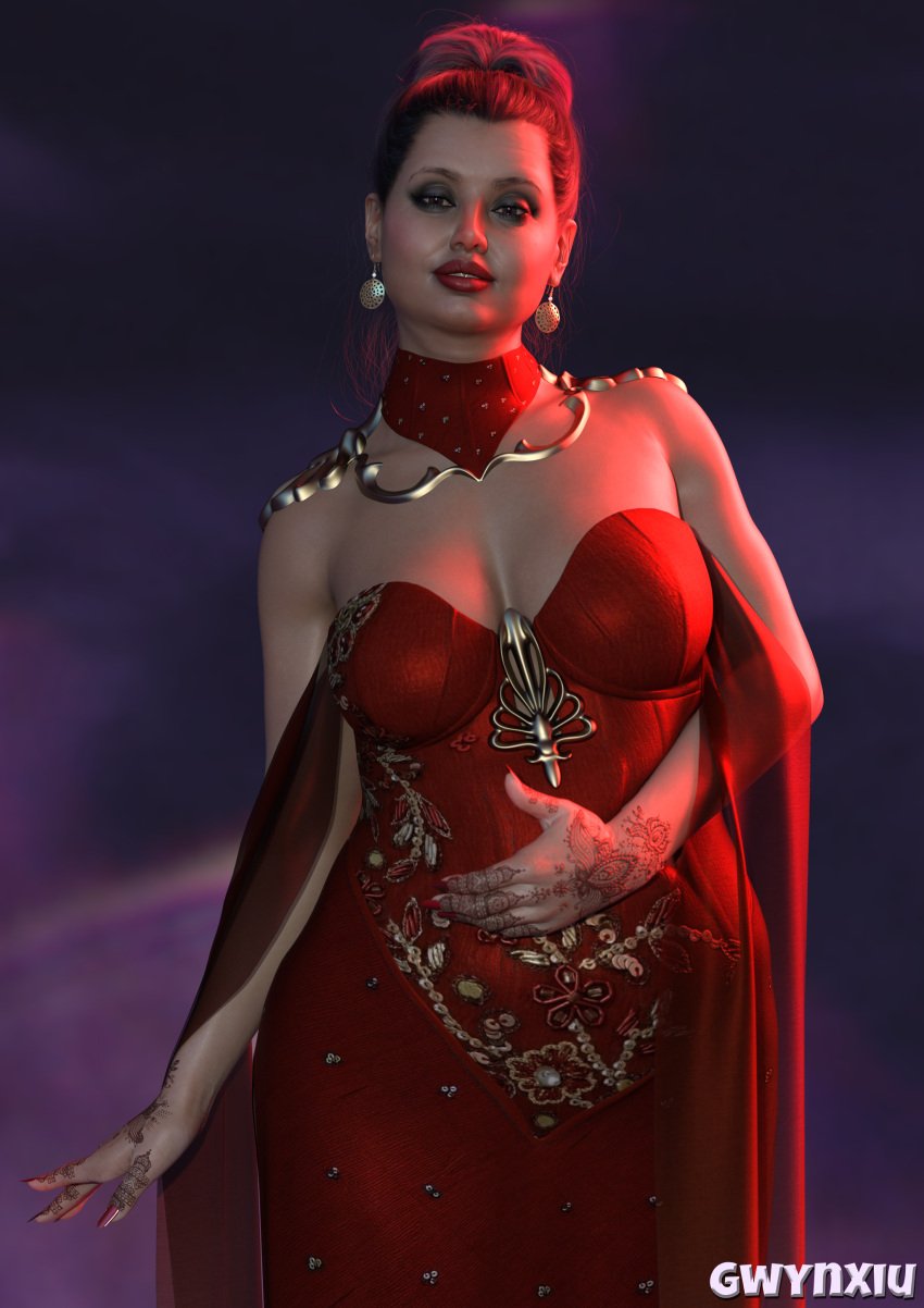 3d 3dcg ass big boobs brunette cgi chubby dress fantasy female female_only gilf girl gwynxiu indian indian_female looking_at_viewer mature milf mom original original_character red_dress red_lingerie sfw solo stockings tits