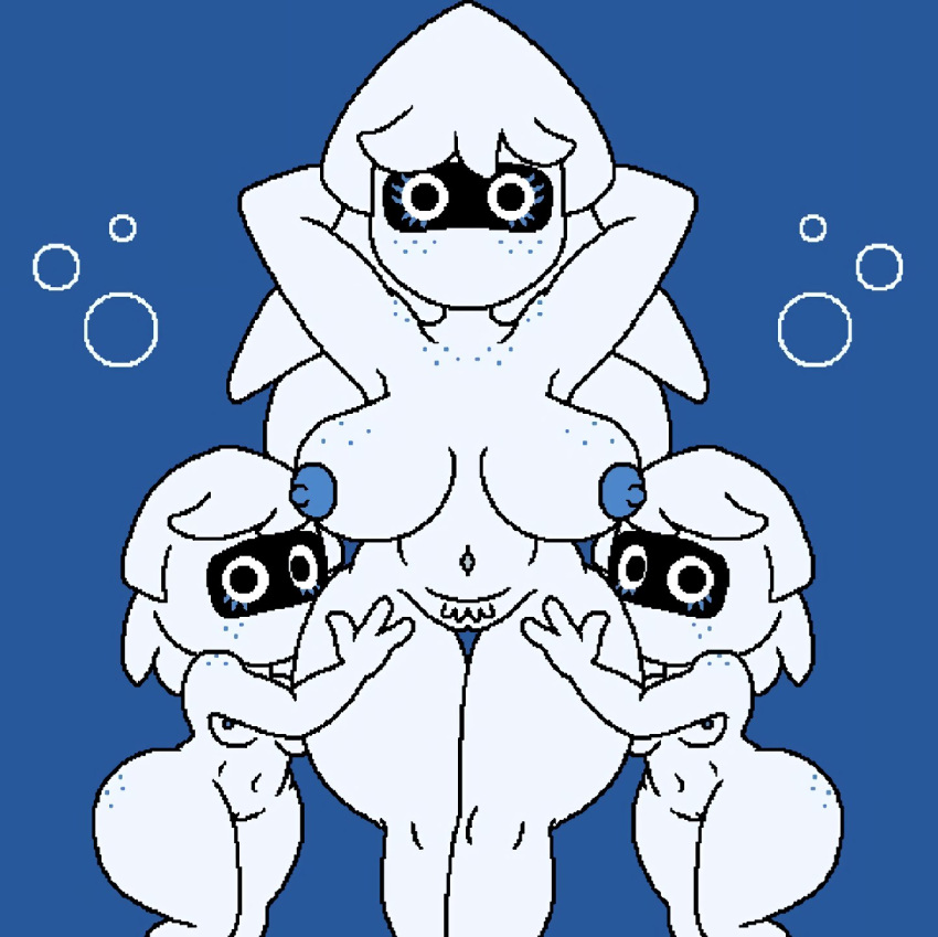 3girls anthro armpits big_breasts blooper blooper_baby blooper_nanny breasts female female_only ftrashpickle humanized looking_at_viewer mario_(series) multiple_girls nipples pussy shortstack size_difference standing thick_thighs thighs underwater