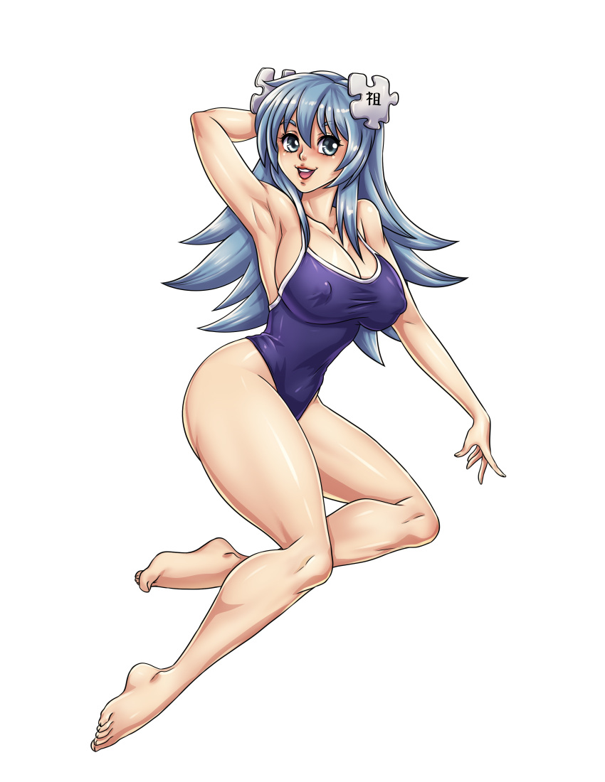 1girls big_breasts blue_hair commission commissioner_upload davyonmartz erect_nipples_under_clothes long_hair one-piece_swimsuit personification pin-up posing puzzle_piece site-tan smile solo solo_female swimsuit wikipe-tan wikipedia