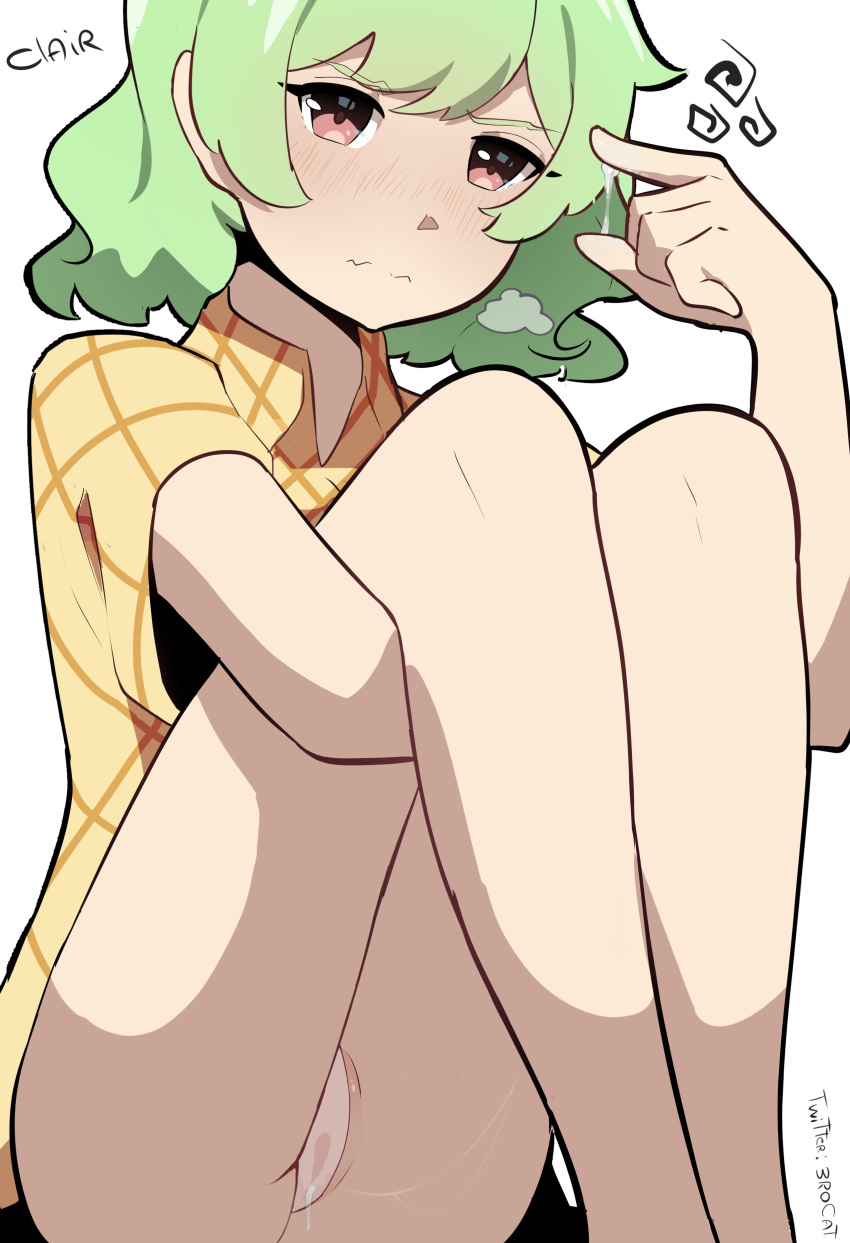 blush claire_(unordinary) cr34t-cat female green_hair partially_clothed unordinary webtoon