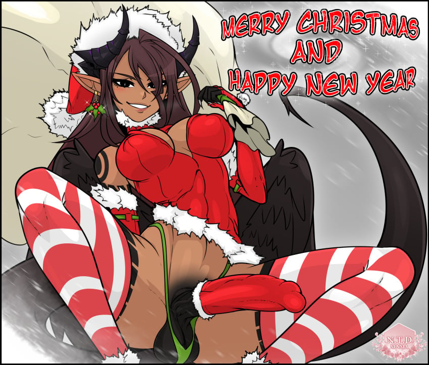 1futa atelier_sol_aer balls balls_in_panties big_breasts big_penis black_penis black_wings bottomless breasts brown_hair christmas christmas_clothing christmas_hat christmas_outfit clawed_fingers claws clothed clothed_futanari clothing cock_sleeve cock_sleeve_(clothes) cock_sock covered_penis dark-skinned_futanari dark_penis dark_skin darkened_genitalia demon demon_girl demon_horns demon_tail demon_wings dick_root elbow_gloves erection feathered_wings fur futa_only futanari gloves green_panties green_thong grey_nails grin horn horns humanoid humanoid_penis long_gloves long_hair looking_at_viewer markings mistletoe mole mole_under_eye nails new_year nipple_bulge nipples_visible_through_clothing nohl_onyxstone_(xenxia) oc open_legs original_character partially_clothed penis penis_base penis_peek pointy_ears pointy_nails posing red_clothing red_dress sack santa_costume santa_hat sharp_nails smile smiling snow squat squatting tail tattoo testicle_peek testicles thick_tail thighhighs thighs thong thong_panties veins veiny_penis wings words xenxia xmas