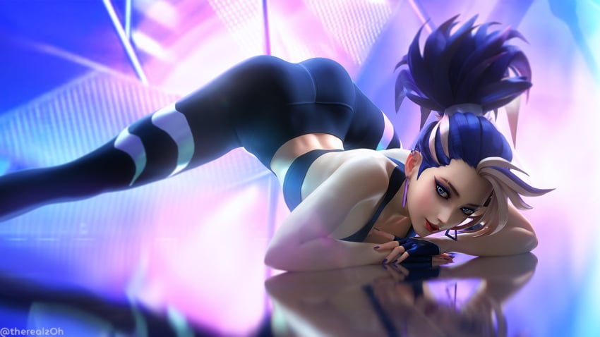 1girls 3d akali clothes clothing female female_only jack-o_pose jackochallenge k/da_all_out_akali k/da_all_out_series k/da_series league_of_legends looking_at_viewer medium_breasts solo tagme therealzoh wallpaper