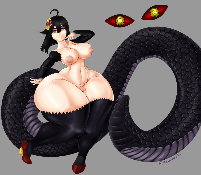 1girls ass big_ass female female_only grey_background huge_ass humanoid hyper_ass indie_virtual_youtuber looking_at_viewer nude nude_female omegabean reptile reptile_humanoid saavlewd scalie scalie_humanoid simple_background snake snake_girl snake_tail solo tail thick_thighs virtual_youtuber wide_hips