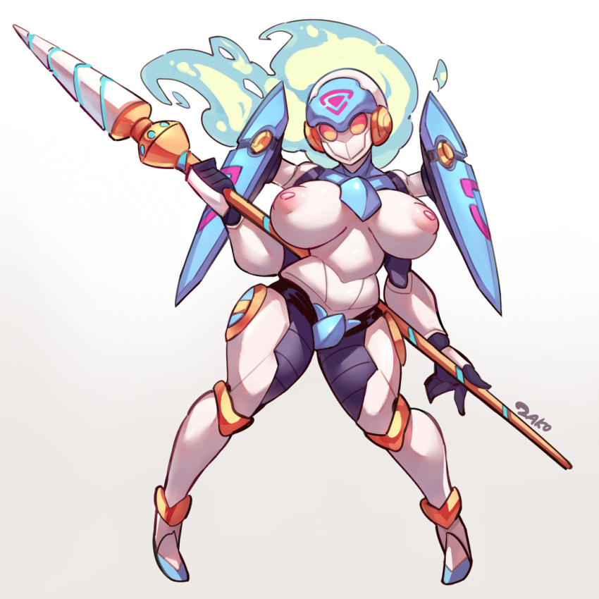 1girls armor big_breasts breasts breasts_out exposed_breasts female female_only mech nia_teppelin nipples robot robot_girl spear tengen_toppa_gurren_lagann tengen_toppa_solvernia thick_thighs voluptuous weapon zako_(arvinry)