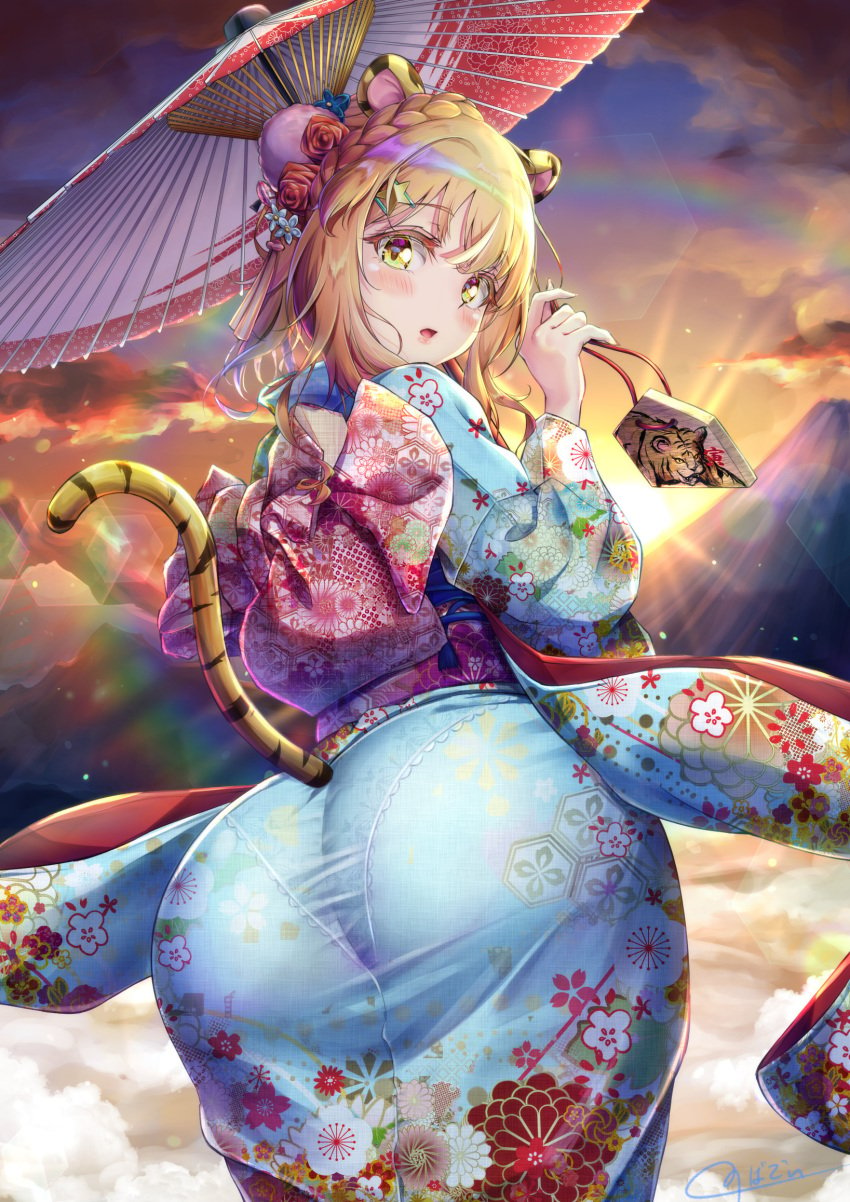 1boy animal_ears ass big_ass big_butt blonde_hair blush eye_contact femboy girly hair_ornament high_resolution huge_ass looking_at_viewer looking_back male male_only natsusora_wakana nobady original_character pantylines solo standing tail tight_clothing trap