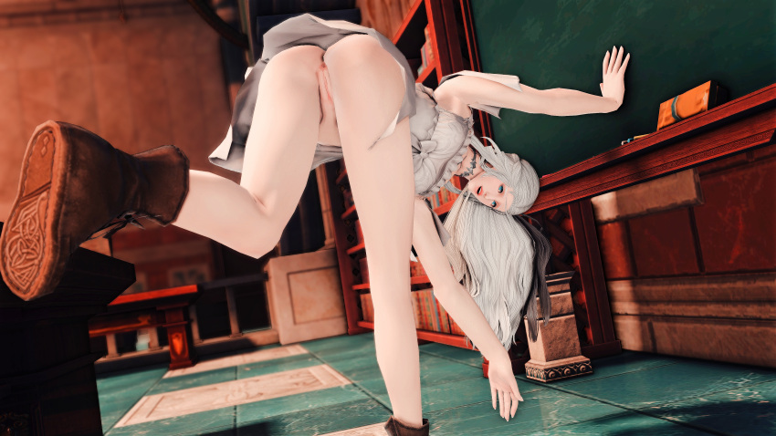 1girls bent_over blackboard candid classroom dress elpissimp final_fantasy final_fantasy_xiv gpose(ffxiv) looking_at_viewer nopan pussy upskirt vagina venat_(ffxiv)