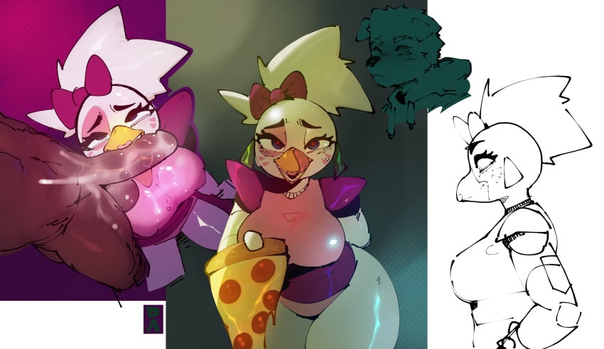 1girls 2d absurd_res animatronic anthro avian balls big_breasts bird blush bodily_fluids bow breasts canid canine canis chicken cum cum_in_mouth cum_inside cum_on_face cum_on_penis curvy_female dark-skinned_male digital_media_(artwork) duo earrings erection fellatio female female_focus five_nights_at_freddy's five_nights_at_freddy's:_security_breach furry furry_female galliform gallus_(genus) genital_fluids genitals glamrock_chica_(fnaf) goon_(goonie_san) goonie-san hair_bow hi_res holding_object human licking licking_lips lips looking_at_viewer looking_up machine makeup male male/female mammal nude open_mouth oral penile penis penis_lick phasianid pink_clothing pink_lips pizza pizza_slice robot scottgames sex simple_background sitting smile solo_focus standing straight thick_thighs tongue tongue_on_penis tongue_out video_games white_body wolf