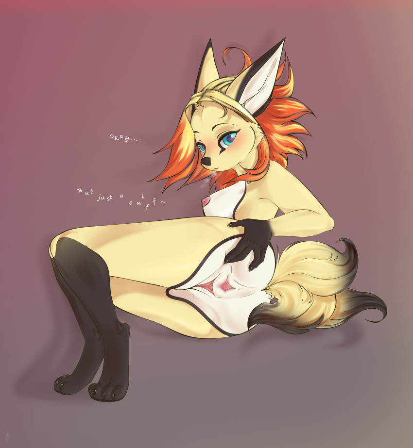 <3_eyes 3_tails abrigail absurd_res anal anthro anus ass black_body black_fur blonde_hair blush bodily_fluids breasts breath canid canine claws dessert dialogue digital_drawing_(artwork) digital_media_(artwork) female fennec food fox fur genitals hair heart hi_res horny_(disambiguation) hybrid kadeki looking_at_viewer mammal multi_tail nipples nude oral paws presenting presenting_anus presenting_pussy provocative pussy red_hair rimming sex sigh simple_background sniffing_anus solo text toe_claws white_body white_fur year yellow_body yellow_fur