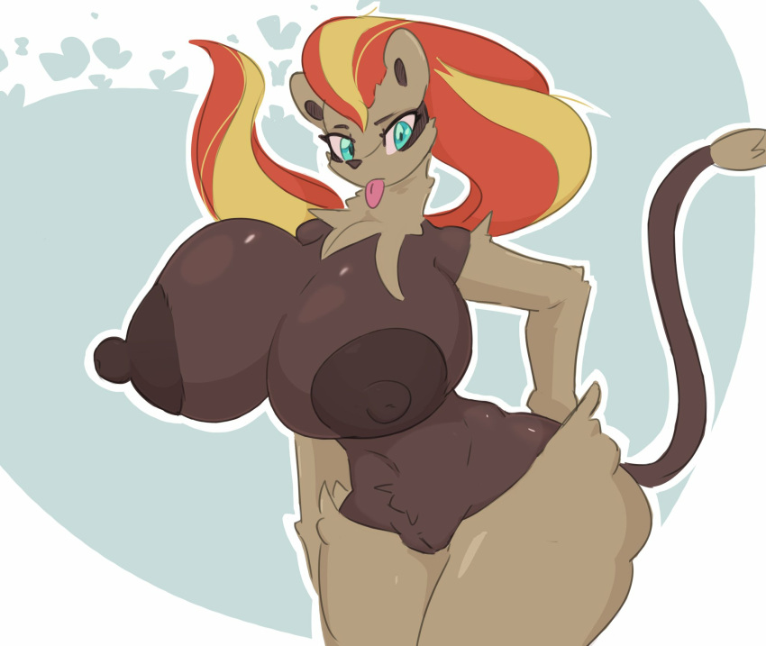 anthro anthrofied big_breasts breasts female fur furry furry_only hand_on_hip huge_breasts large_breasts naked nintendo nude pokémon_(species) pokemon pokemon_only pussy pyroar tail thick_thighs tongue_out viardzen video_games wide_hips