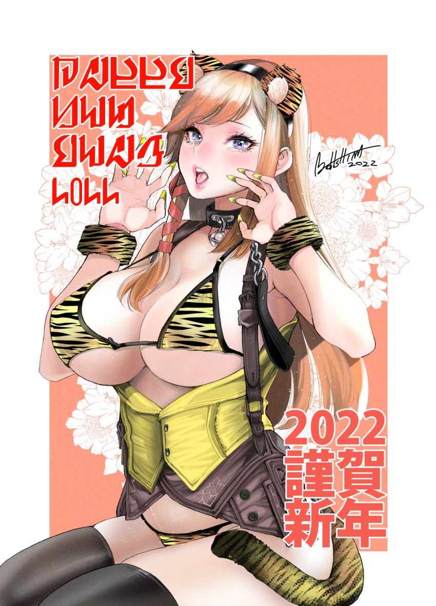 1girls 2022 bell big_breasts blue_eyes breasts cat_ears collar eyebrows_visible_through_hair final_fantasy final_fantasy_xiv hair_ribbon hyur long_fingernails long_hair looking_at_viewer ooshima_ryou open_mouth orange_hair painted_nails panties pink_ribbon ryne_waters solo solo_focus square_enix tail tongue