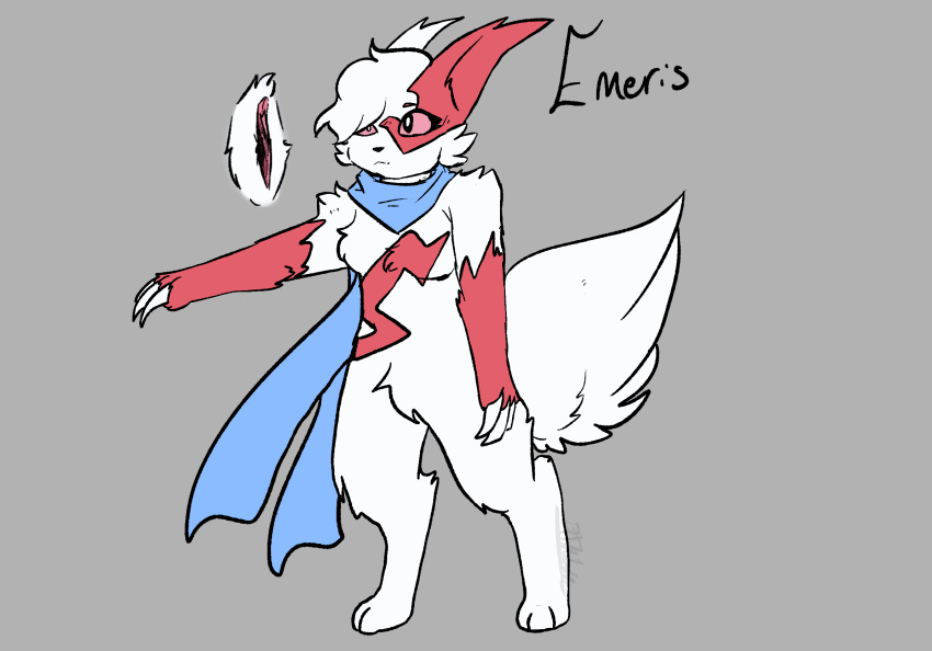 anthro breasts claws digitigrade djmilotic female feral fluffy fluffy_tail genitals hi_res long_scarf nintendo pok&eacute;mon_(species) pokemon pokemon_(species) pussy solo video_games zangoose