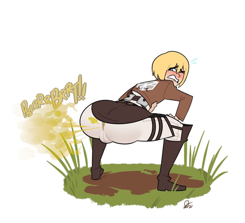 1boy armin_arlert attack_on_titan balls bent_over big_ass big_butt bulge embarrassed fart fart_cloud fart_fetish fat_ass femboy oddtenn skidmark stain tagme tenuousoddity