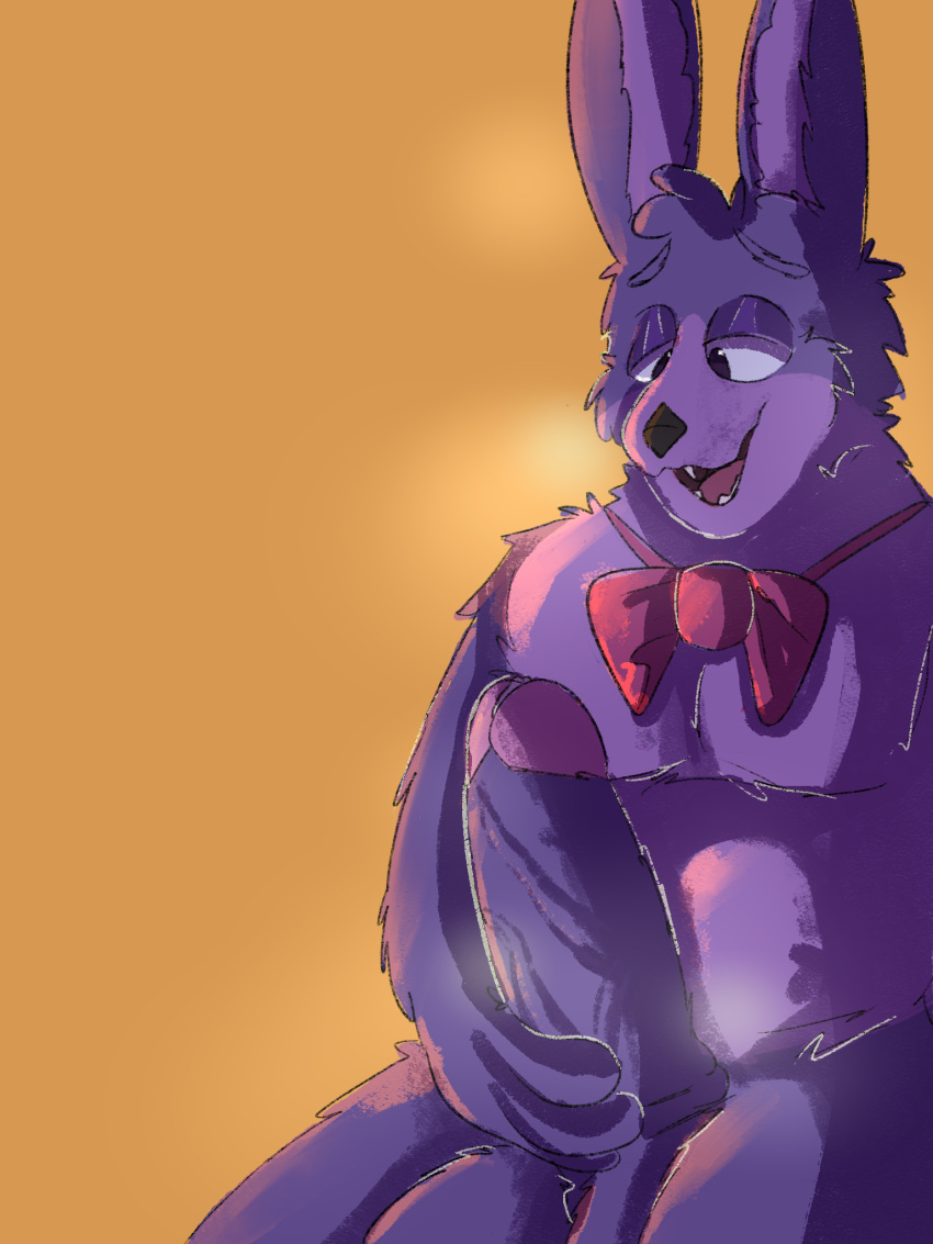 anthro belly big_penis bonnie_(fnaf) bow_tie erection five_nights_at_freddy's genitals hi_res huge_cock hyper icedoats lagomorph leporid male male_only mammal penis purple_body purple_eyes rabbit scottgames solo vein veiny_penis video_games