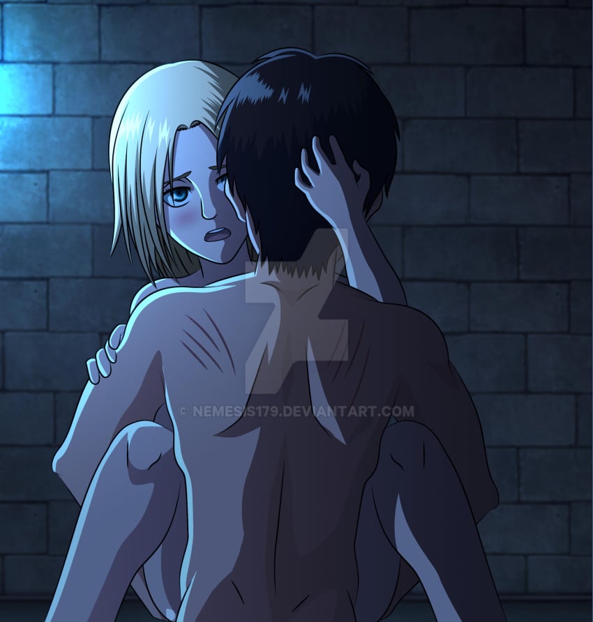 1boy 1girls ambiguous_penetration anal anal_sex annie_leonhardt athletic_male attack_on_titan back_muscles blonde_hair blue_eyes dark_room dimples_of_venus ereannie eren_jaeger female hair_down hand_on_hair hand_on_head medium_hair moonlight nemesis179 night pale-skinned_female petite pleasure_face romantic scratch_marks scratches_on_back shingeki_no_kyojin skinny slim straight straight_sex tagme teenager teenagers vaginal_penetration young