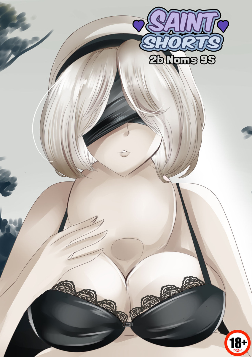 1girls big_breasts blindfold bra comic female hairband huge_breasts light-skinned_female light_skin nier:_automata saintxtail vore white_hair yorha_2b