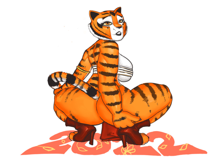 1girls 2022 anaconda_(song) anaconda_pose anthro anthro_only ass breast_squish breasts chinese_new_year chinese_zodiac clothing crouching dat_ass dreamworks felid female female_only footwear fur hand_on_ass high_heels holidays kung_fu_panda lipstick looking_at_viewer looking_back makeup mammal master_tigress necrolepsy new_year orange_body orange_fur pantherine sandals shoes simple_background solo squish striped_body striped_fur stripes tiger toeless_footwear toeless_shoes white_background year_of_the_tiger