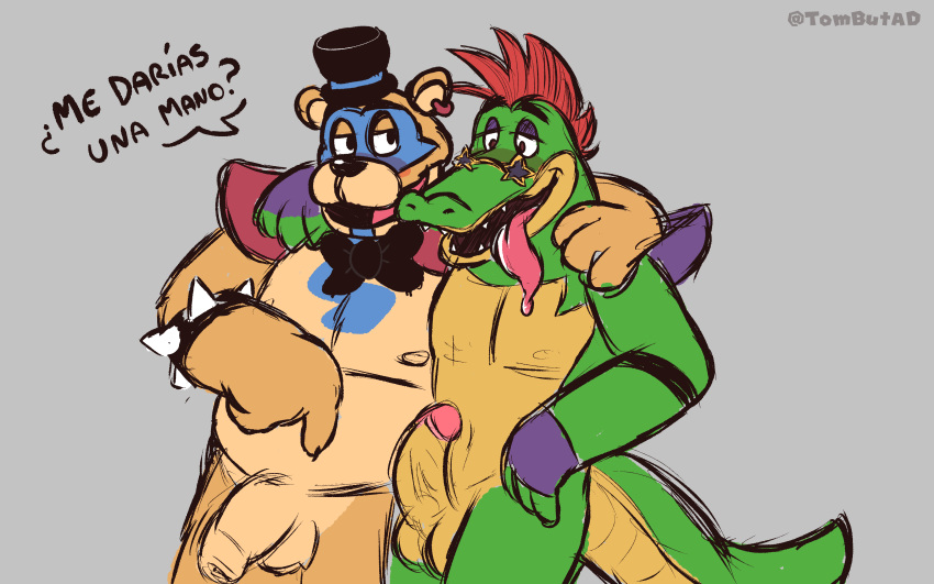 2boys boner duo duo_focus erection five_nights_at_freddy's five_nights_at_freddy's:_security_breach flaccid gay glamrock_freddy_(fnaf) male male_only montgomery_gator_(fnaf) nude tombutad