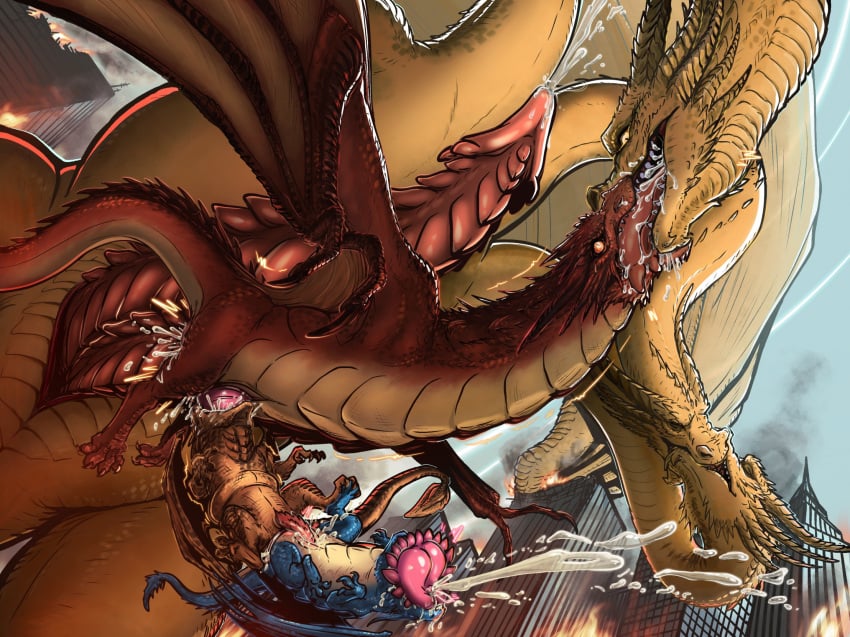 2_penises all_the_way_through anal anal_sex anal_threading animal_genitalia animal_penis belly big_penis blue_body blue_scales blue_tail bodily_fluids brown_body brown_scales brown_tail building burning_building city city_background city_destruction cum cum_from_nose cum_in_mouth cum_in_nose cum_in_vagina cum_inside cumshot destruction dominant dominant_male draco_(dragonheart) dragon dragonheart ejaculation emptyinside equine_genitalia equine_penis european_mythology extreme_penetration extreme_size_difference female feral flared_penis genital_fluids genital_slit genitals godzilla_(series) greek_mythology group hemipenes hi_res horn huge_cock hydra hyper hyper_genitalia hyper_penis inheritance_cycle j._r._r._tolkien jaw_dislocation kaiju king_ghidorah kissing larger_male living_condom male male/female male/male medial_ring membrane_(anatomy) membranous_wings middle-earth_(tolkien) multi_genitalia multi_penis mythological_creature mythological_scalie mythology oral oral_penetration oral_threading penetration penis pussy saphira scales scalie size_difference sky skyscraper smaller_female smaller_male smaug smoke stomach_bulge stretched_mouth tail the_hobbit thread_transfer toho universal_studios vaginal_penetration western_dragon wide_eyed wings wyvern yellow_belly yellow_body yellow_eyes yellow_scales