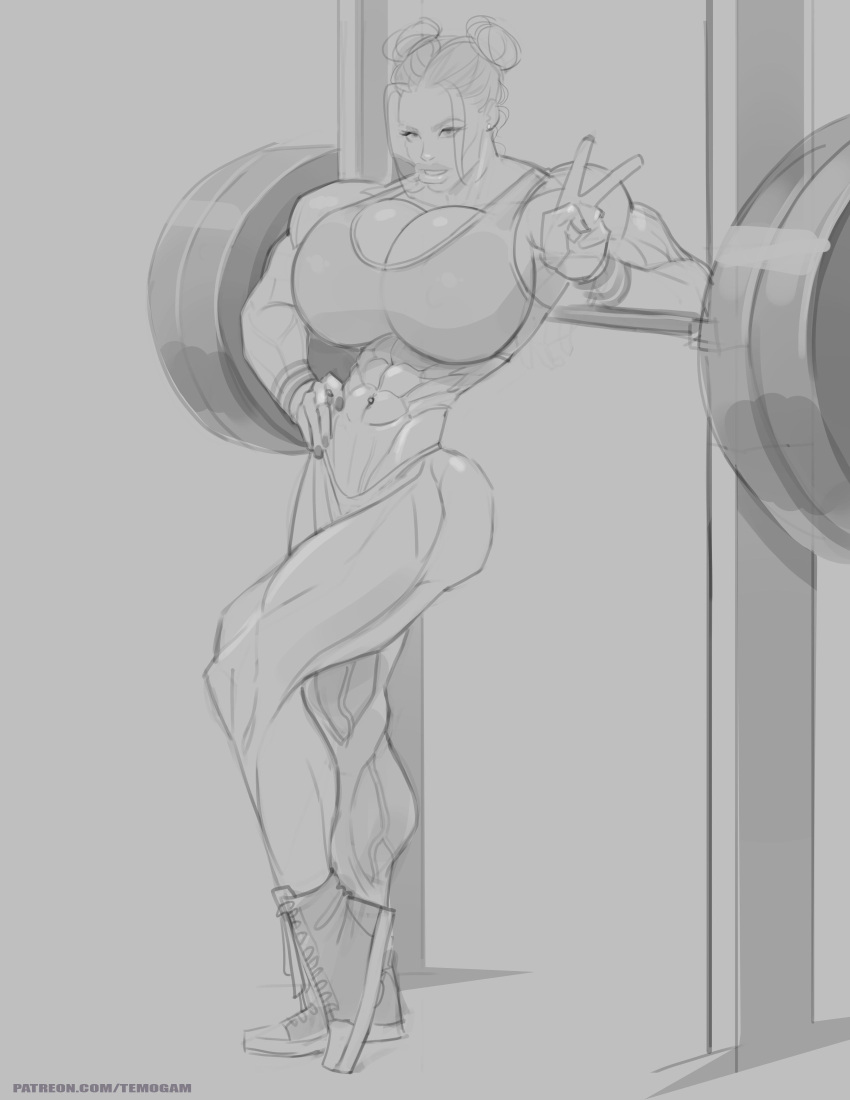 1girls abs big_breasts big_muscles bimbo bodybuilder earrings erect_nipples exercise female female_bodybuilder female_only fit_female girl green_eyes gym gym_clothes muscles muscular muscular_arms muscular_female muscular_legs muscular_thighs red_hair sketch temogam training veiny_arms