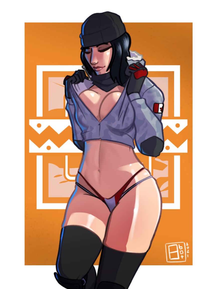 8botfunpunch beanie black_hair breasts female female_only frost_(rainbow_six) rainbow_six rainbow_six_siege solo tagme underwear