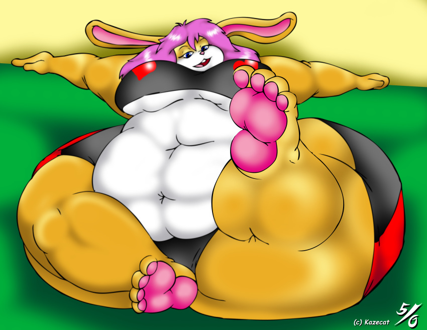 1girls 50percentgrey absurd_res anthro fat feet female female_only hi_res jiggly_(kazecat) lagomorph leporid mammal obese obese_female overweight overweight_female paws rabbit solo