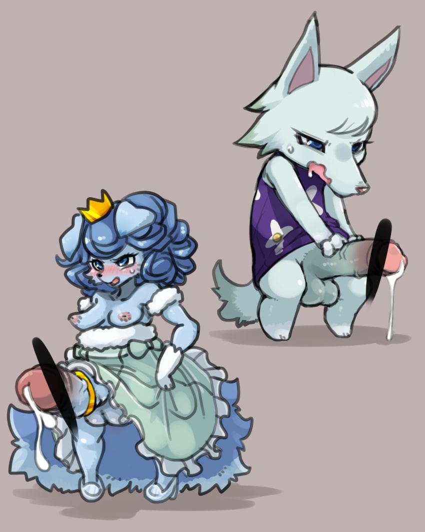 2futas accessory animal_crossing anthro balls big_penis blue_body blue_eyes blue_fur blue_hair blush bodily_fluids bottomless breasts canid canine canis censor_bar censored clothed clothing cock_ring crown cum domestic_dog dress drooling duel_monster duo embarrassed erection fairy_tail-rella fur furry futa_only futanari genital_fluids genitals hair hi_res huge_cock humanoid_genitalia hyper hyper_genitalia hyper_penis intersex jewelry leaking_cum looking_down mammal nintendo nipples partially_clothed penis penis_accessory penis_jewelry princess pushing_down royalty saliva slippers standing sweat tokumori_kaisen video_games wavy_mouth white_body white_fur white_hair whitney_(animal_crossing) wolf yu-gi-oh!