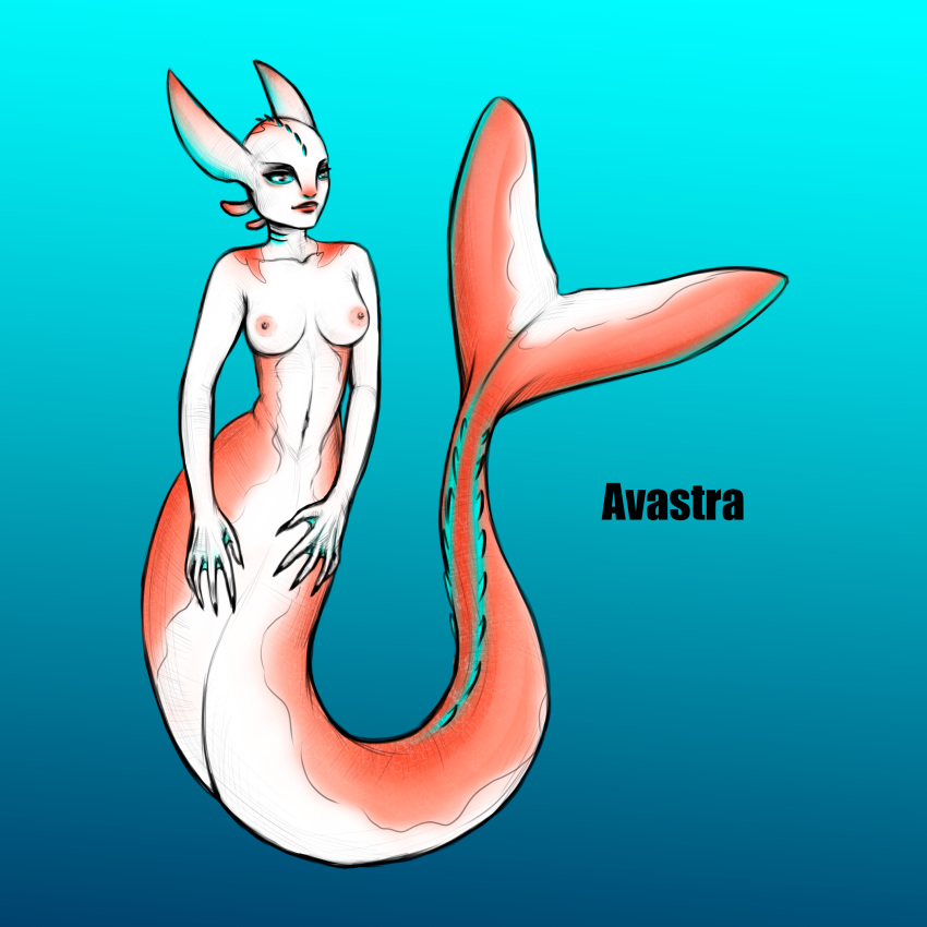 1:1 absurd_res animal_humanoid anthro avastra blue_eyes breasts claws digital_media_(artwork) dragon dragon_humanoid dreamworks female fish hi_res how_to_train_your_dragon humanoid light marine merfolk nipples nude puska sea simple_background solo split_form water white_body