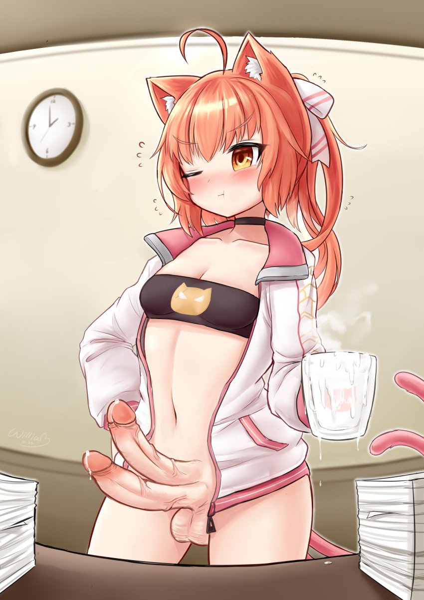 1futa absurd_res animal_ears balls big_penis bodily_fluids bottomless breasts catgirl clothed clothing cum_in_container diphallia diphallism erection felid felid_humanoid feline feline_humanoid futa_only futanari genital_fluids genitals herm hi_res human humanoid humanoid_penis intersex kemonomimi light-skinned_futanari light_skin mammal mammal_humanoid multi_genitalia multi_penis one_eye_closed pale_skin partially_clothed penis precum solo standing william.b