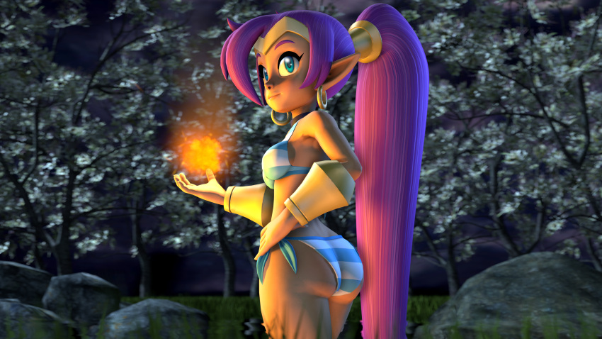 1girls 3d ass big_ass bikini blue_eyes blush breast_hold breasts cave crossed_arms dark-skinned_female dark_skin dat_ass female female_only fire highres huge_ass legoguy9875 long_hair medium_breasts pointy_ears ponytail purple_hair shantae shantae_(character) sideboob smile smooth_skin solo striped striped_bikini swimsuit thick_thighs thighs very_long_hair water