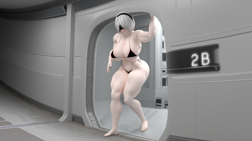 1girls 3d ass big_ass big_breasts blindfold breasts female female_only giantess hairband huge_ass huge_breasts ilikebigmikus light-skinned_female light_skin macro mini_giantess mostly_nude muscular muscular_female nier nier:_automata solo solo_female thick_thighs thighhighs white_hair yorha_2b